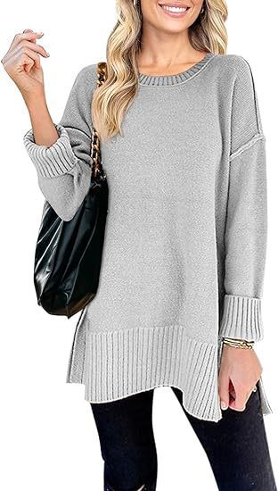 Women's Sweater Round Neck Side Slit Pullover