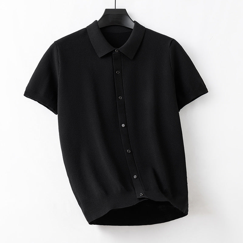 Summer Men's Short-sleeved Cardigan Sweater Polo Collar Top