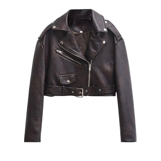 Women's Lapel Faux Leather Coat Fashion
