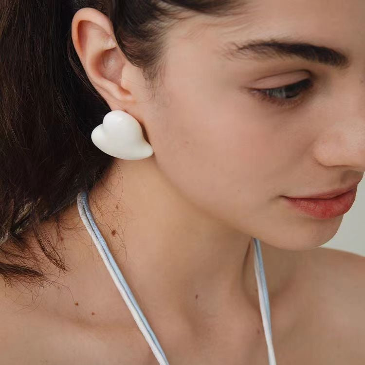 Vintage Cream Love Enamel Glaze Stud Earrings