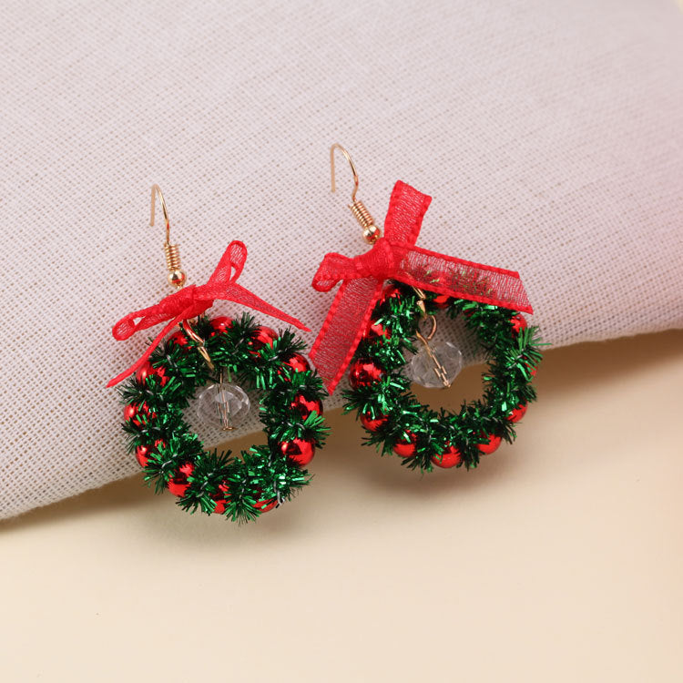 Christmas Earrings Geometric Christmas Bowknot Crystal Earrings