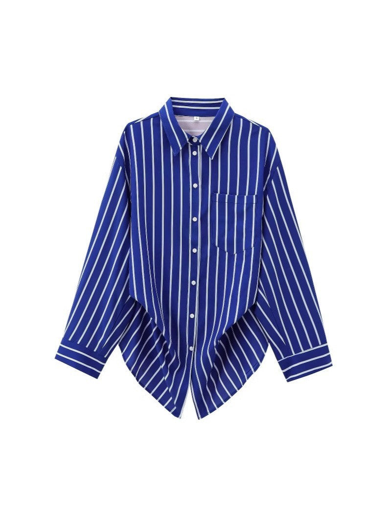 Women's Fashionable Batwing Sleeve Striped Long-sleeved Shirt