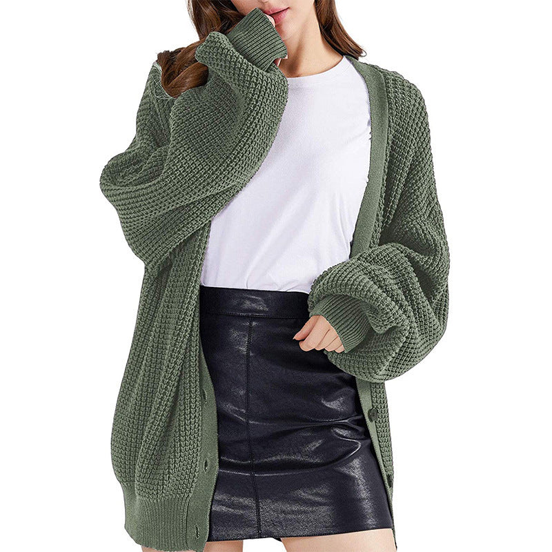 Women's Mid-length V-neck Knitted Cardigan Sweater