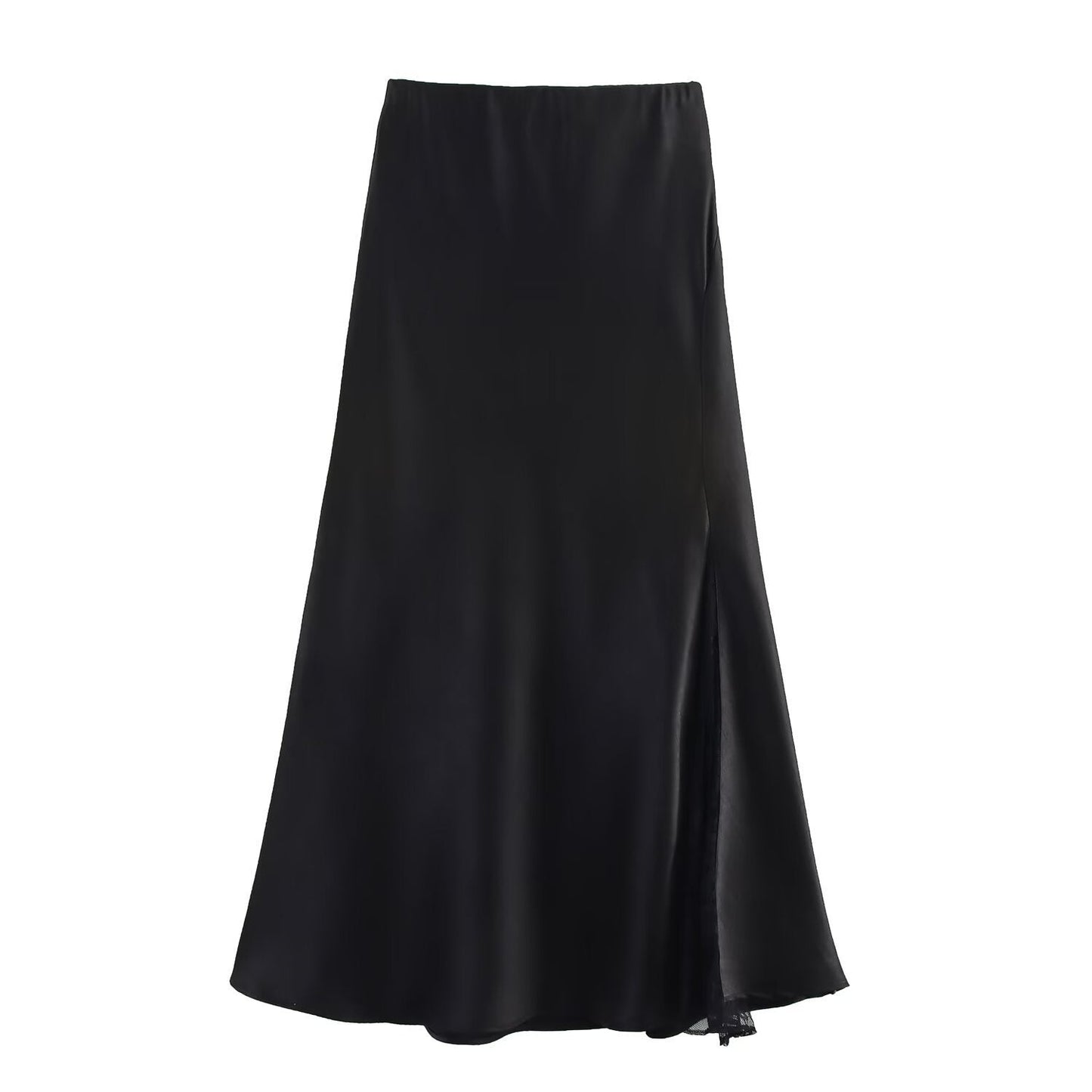 One-side Lace Satin Fishtail Skirt Long Skirt
