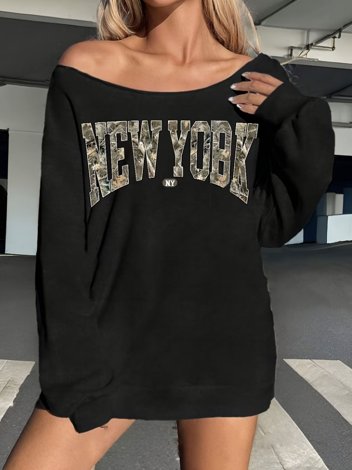 Casual Loose Pullover Simple Letter Print Long Sleeve Sweater