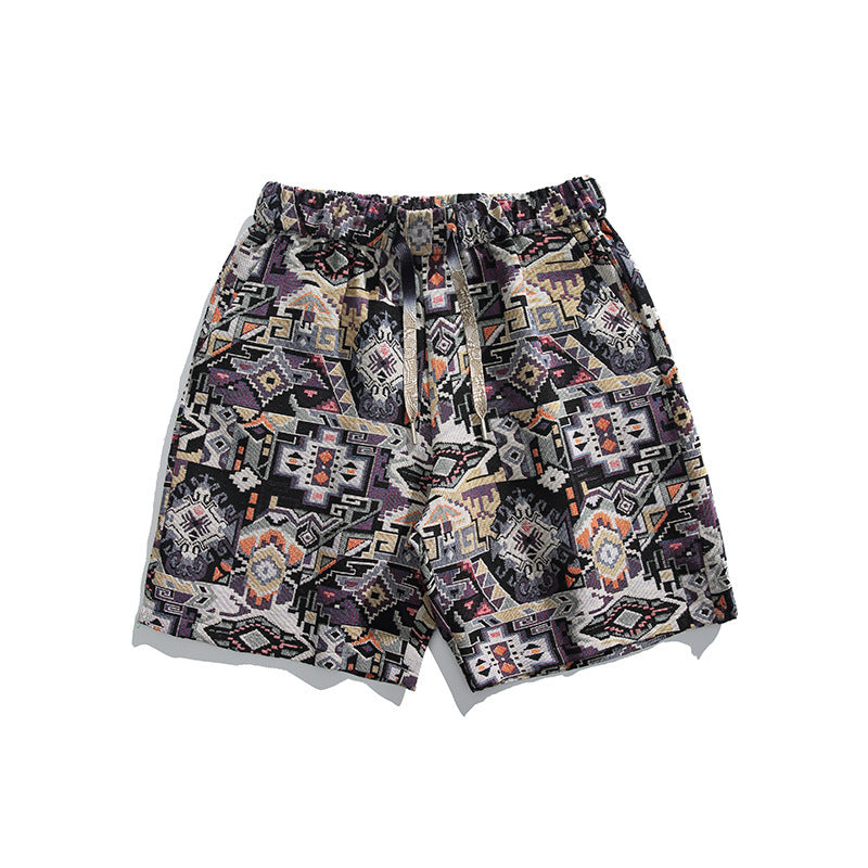 Loose American Retro Floral Shorts Men