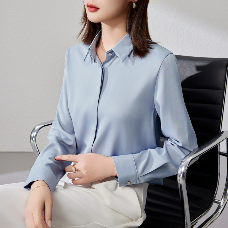 Graceful Satin Top OL Business Clothing Shirt For Women