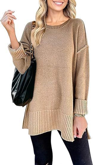 Women's Sweater Round Neck Side Slit Pullover