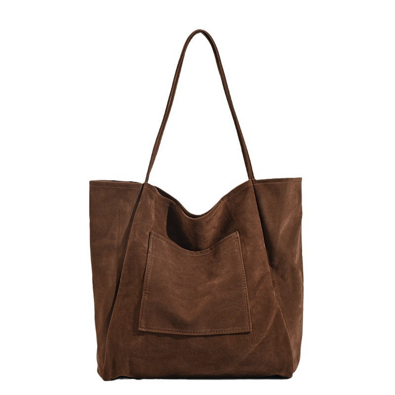 Autumn And Winter Large Capacity Suede Idle Style Shoulder Bag Versatile Handheld Shopping Bag