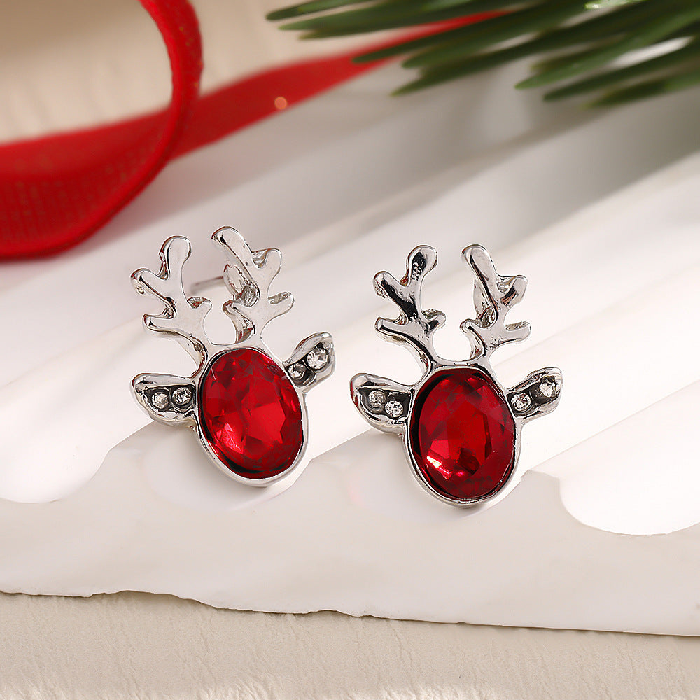 Christmas Fashion Elk Christmas Tree Snowflake Diamond Personalized Three-dimensional Cartoon Earrings