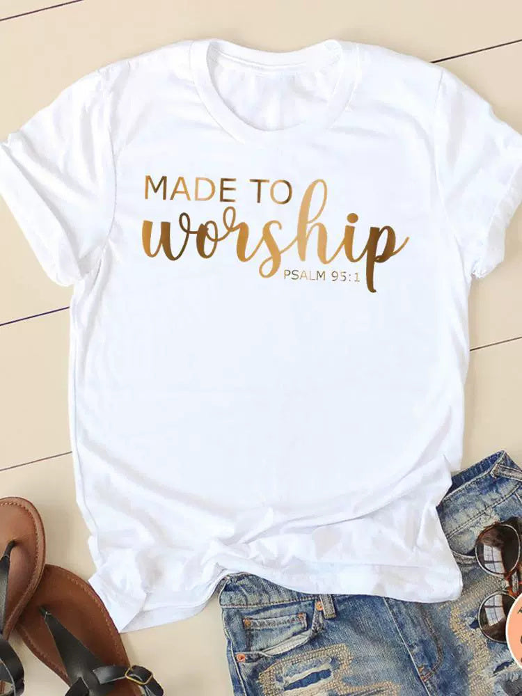 Letter Style Cute Sweet Short Sleeve Fashion Women Print