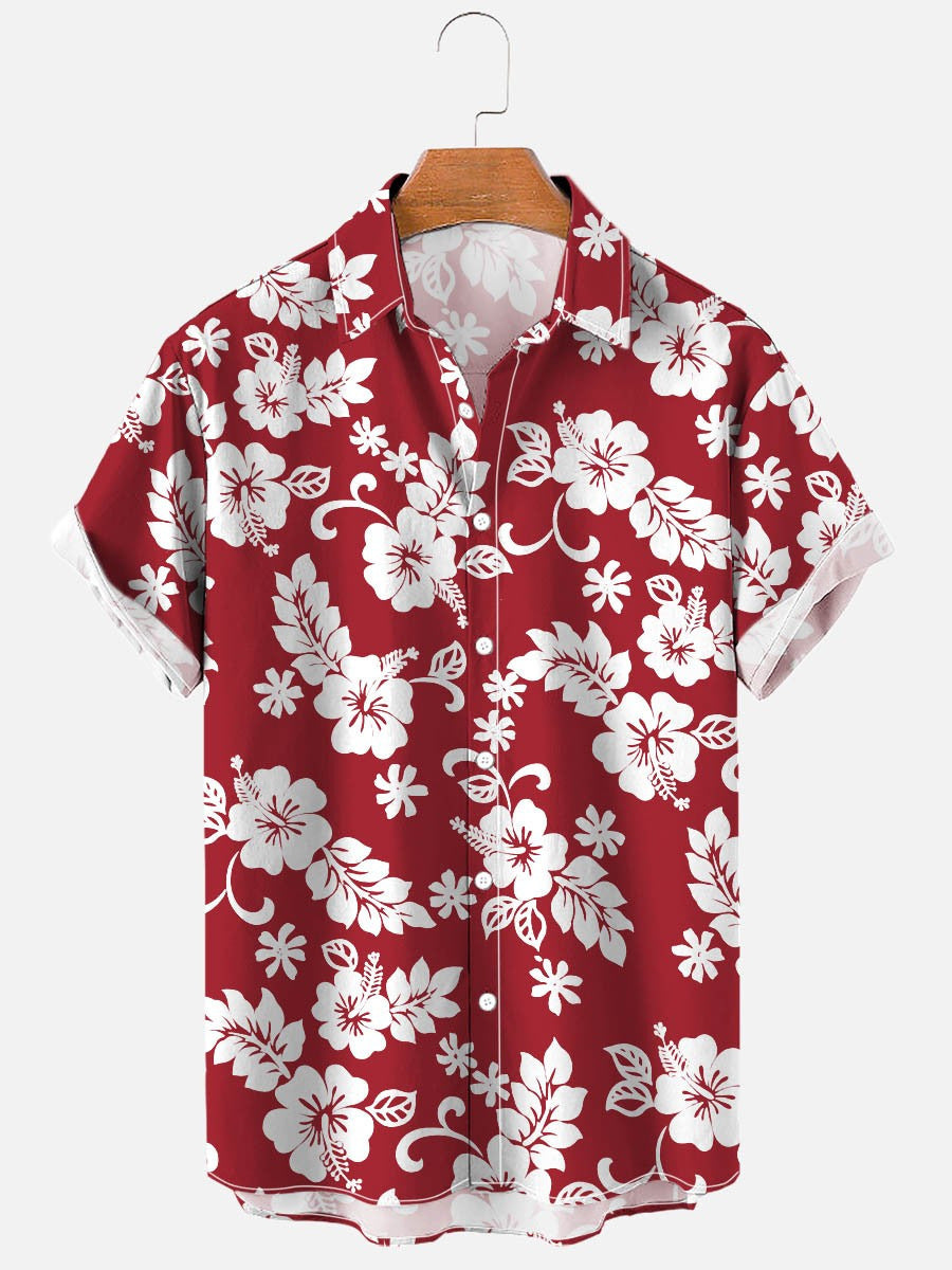 Summer Flower Pattern Seaside Men's Clothing Print Shirt