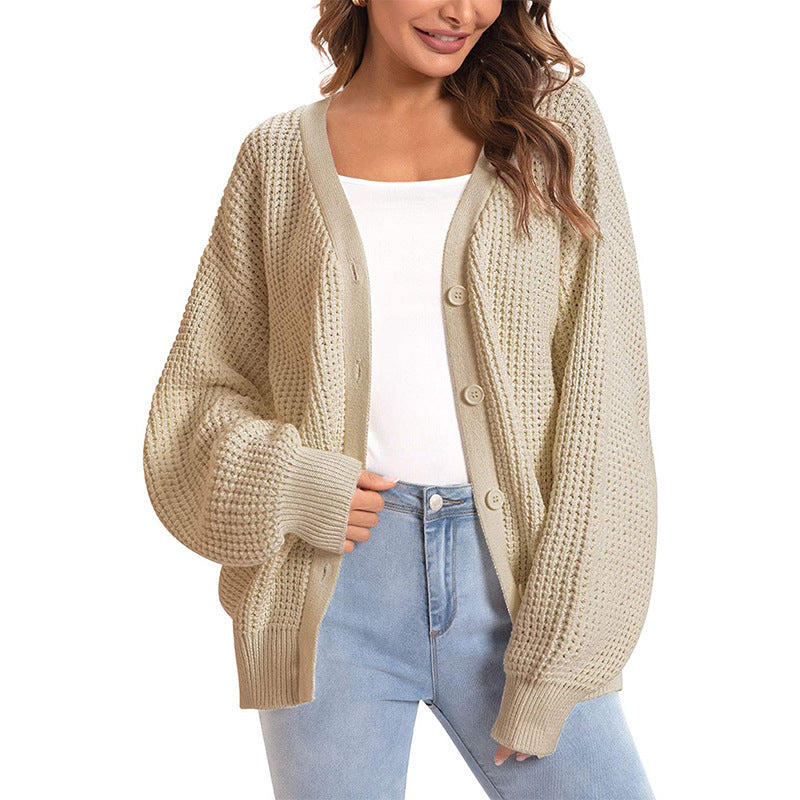 Women's Mid-length V-neck Knitted Cardigan Sweater