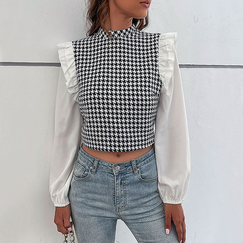 Women's Mid-collar Houndstooth Short
