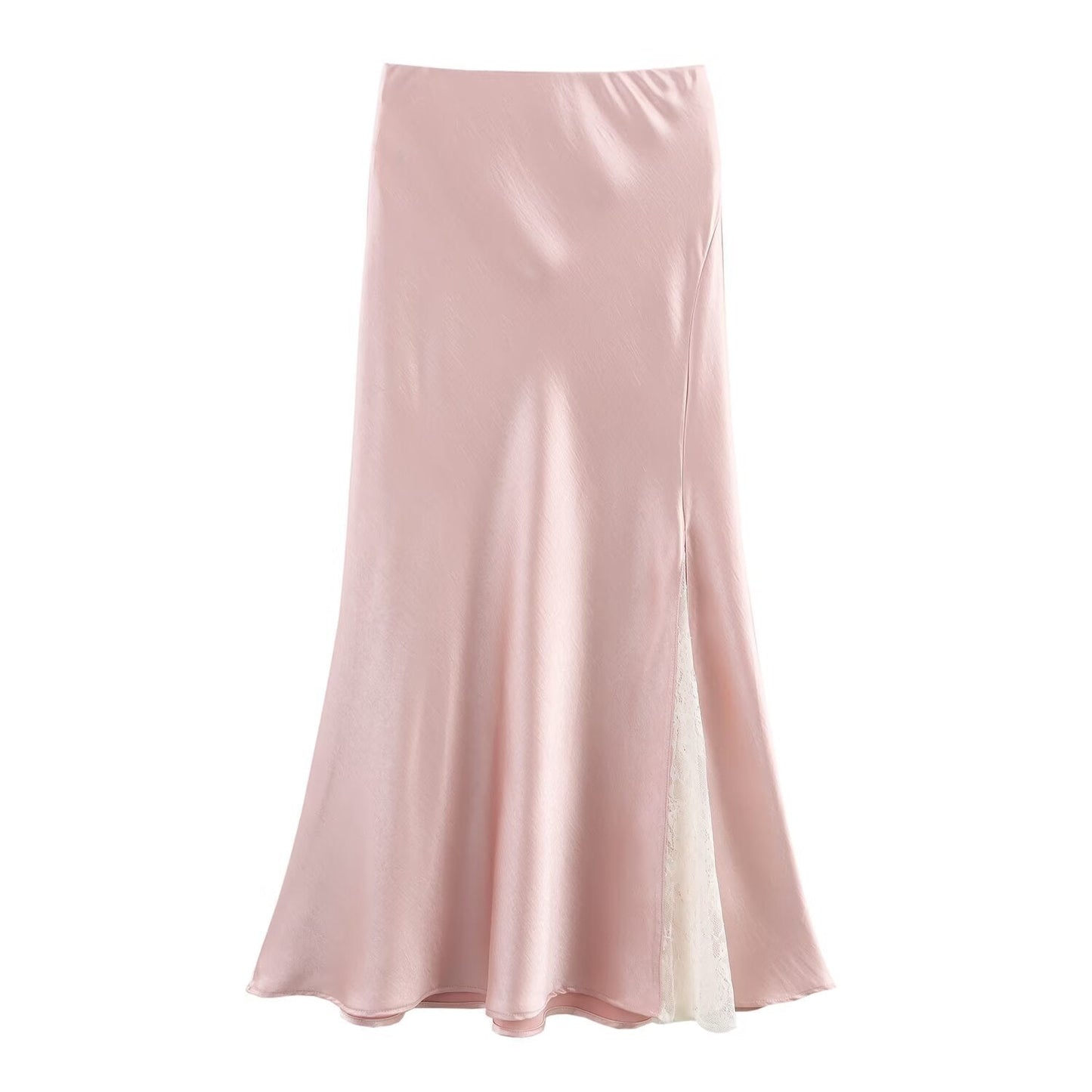 One-side Lace Satin Fishtail Skirt Long Skirt