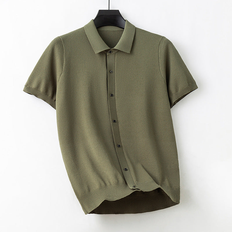 Summer Men's Short-sleeved Cardigan Sweater Polo Collar Top