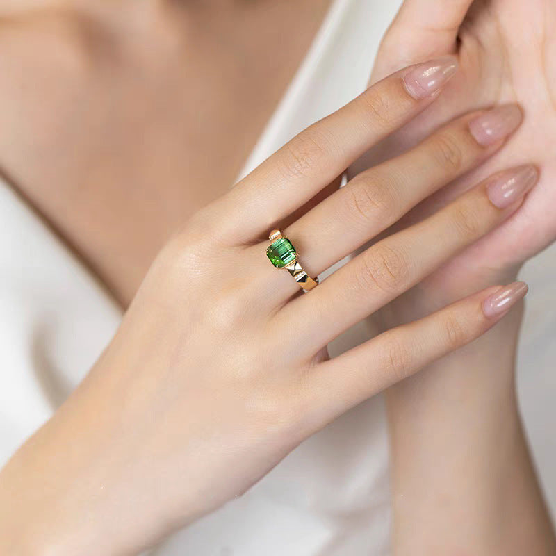 18K Gold Natural Tourmaline Light Luxury Advanced Couple Rings