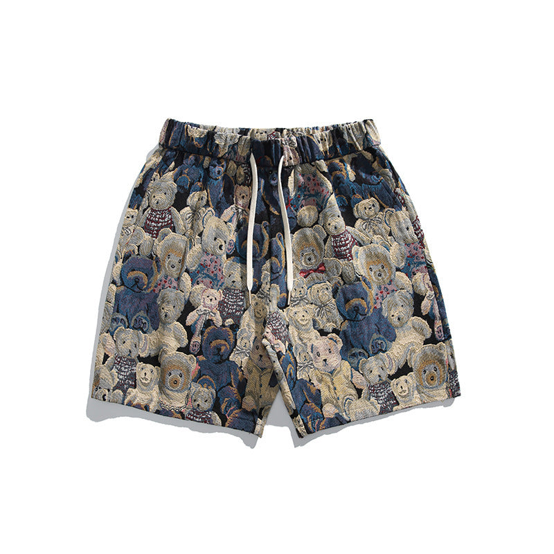 Loose American Retro Floral Shorts Men