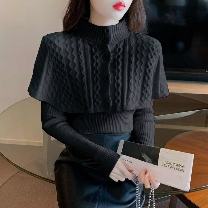 Women's Half Turtleneck Western Style Cable-knit Sweater Top