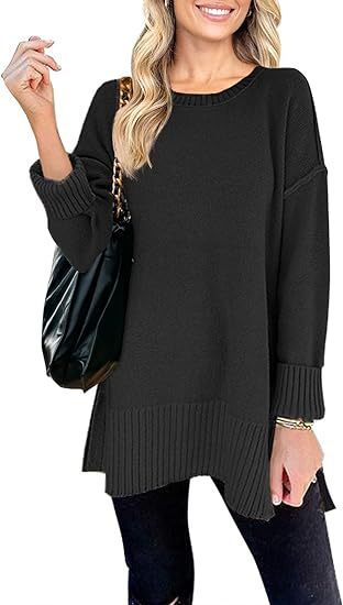 Women's Sweater Round Neck Side Slit Pullover