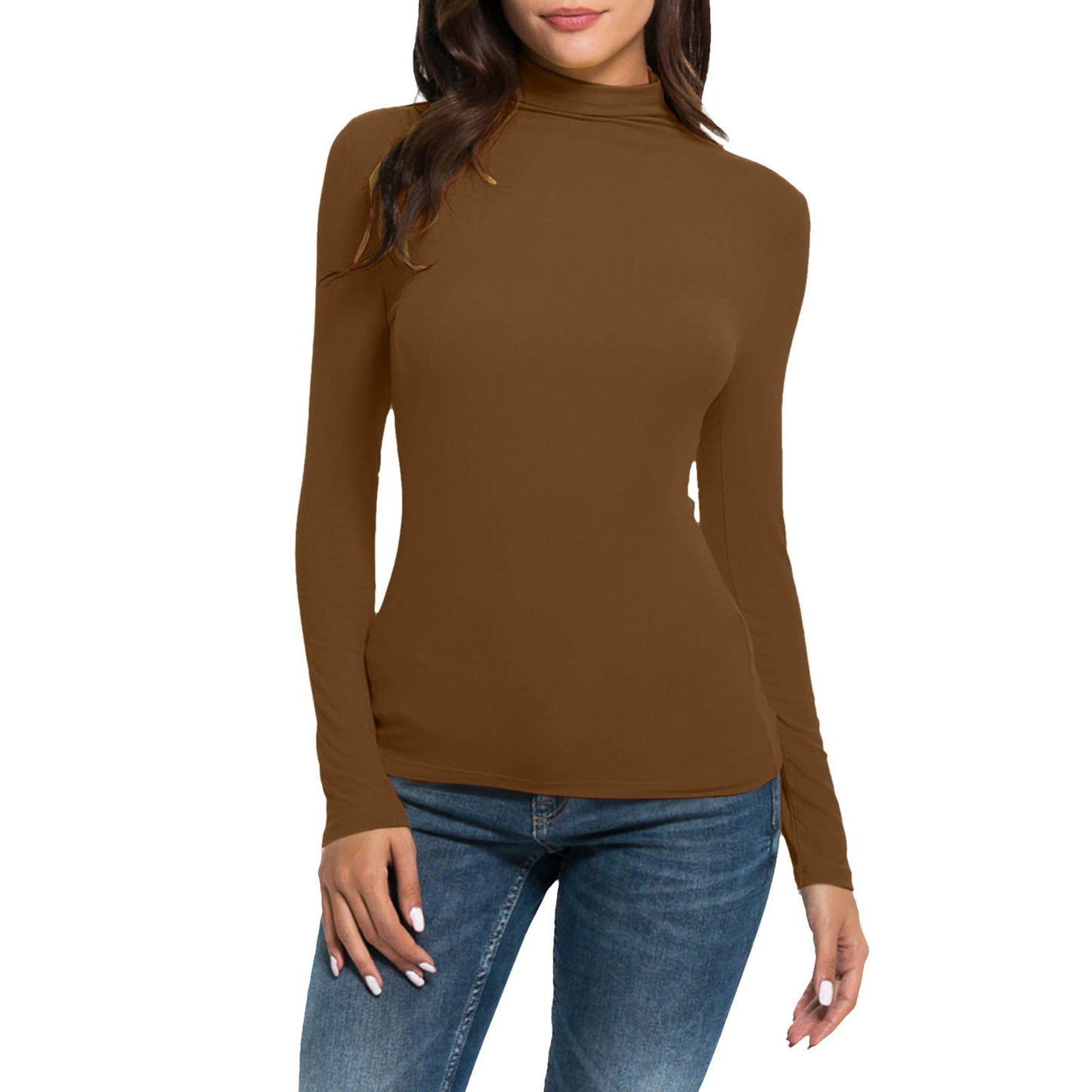 Women's Casual Long-sleeved Turtleneck Solid Color Top Bottoming Shirt