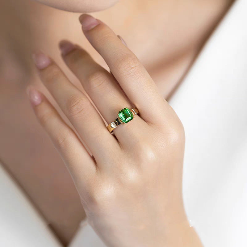 18K Gold Natural Tourmaline Light Luxury Advanced Couple Rings