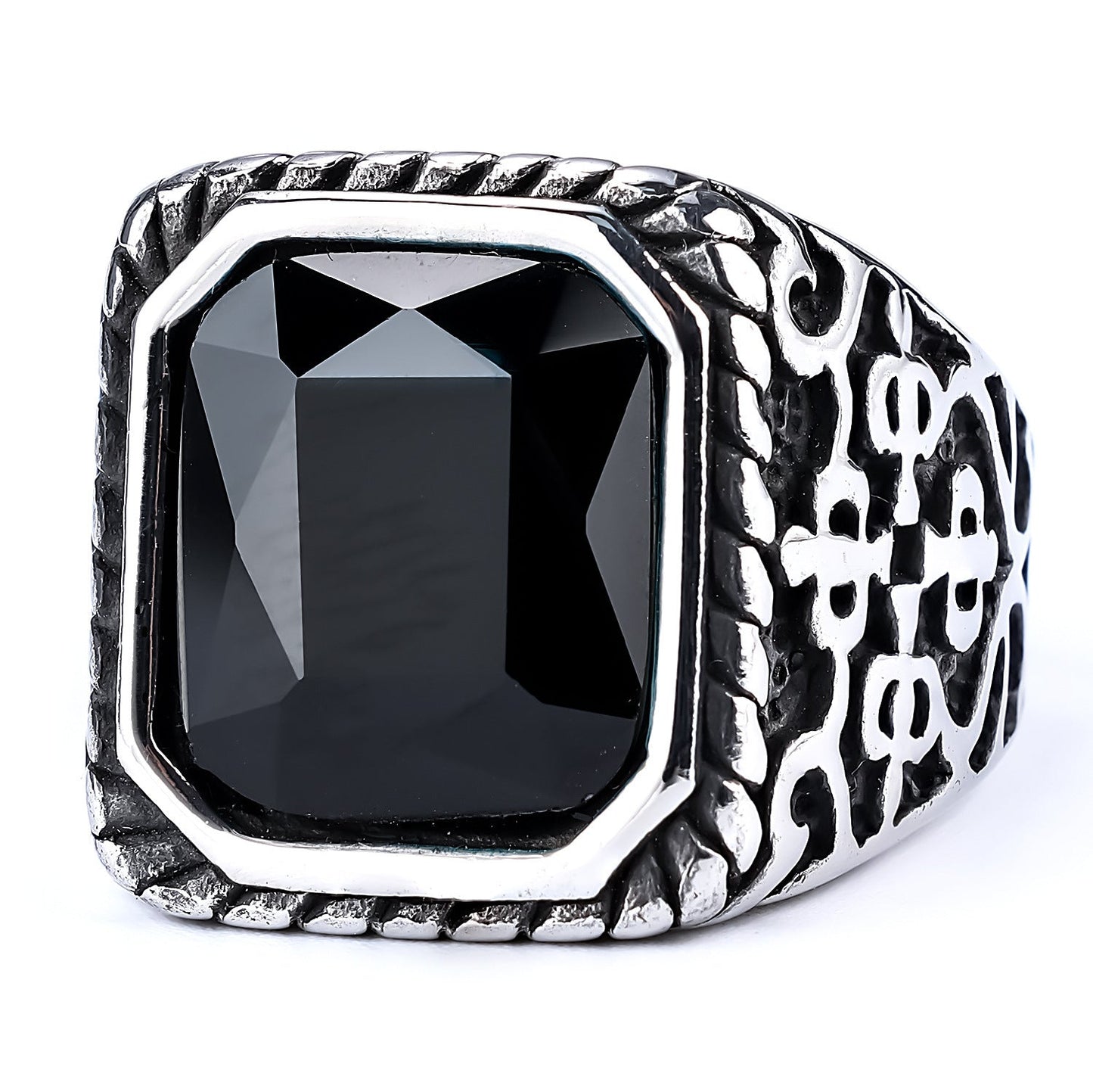 Stylish And Unique Vintage Rune Gemstone Stainless Steel Polished Ring
