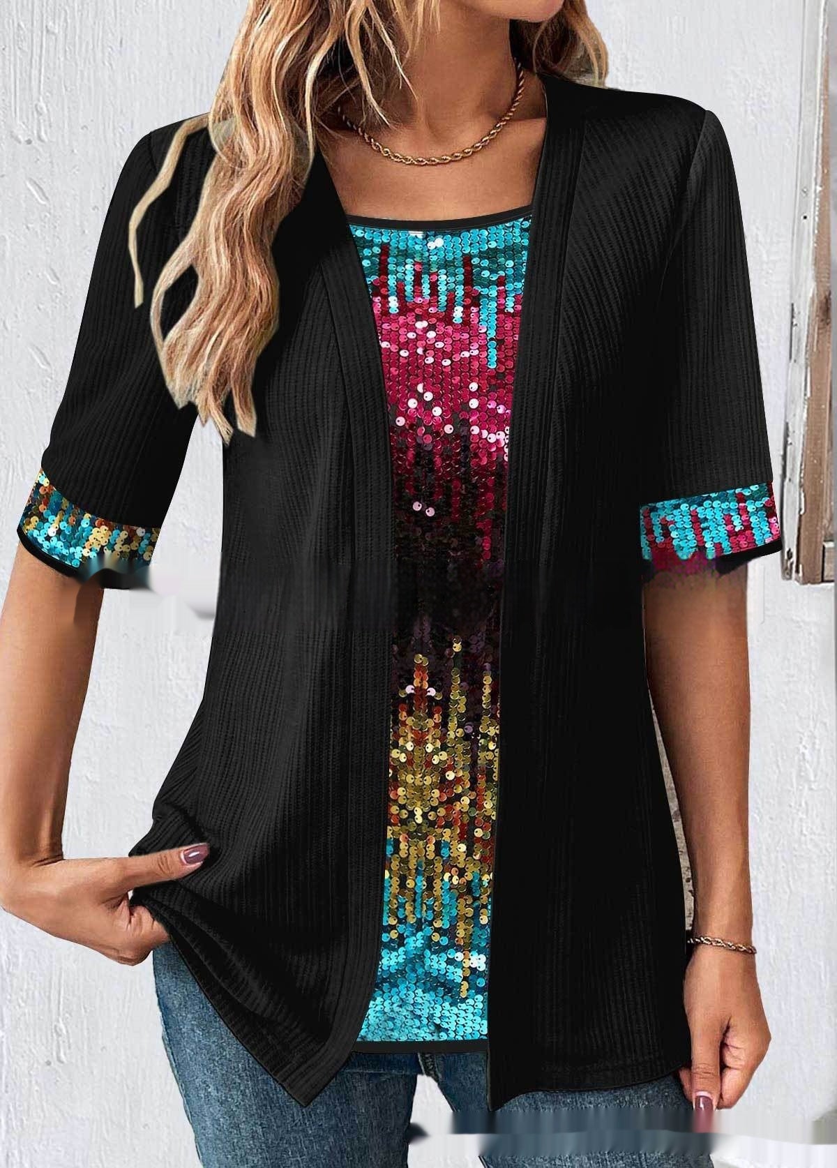 Women's Fake Two Pieces Short Sleeve Printed Top T-shirt