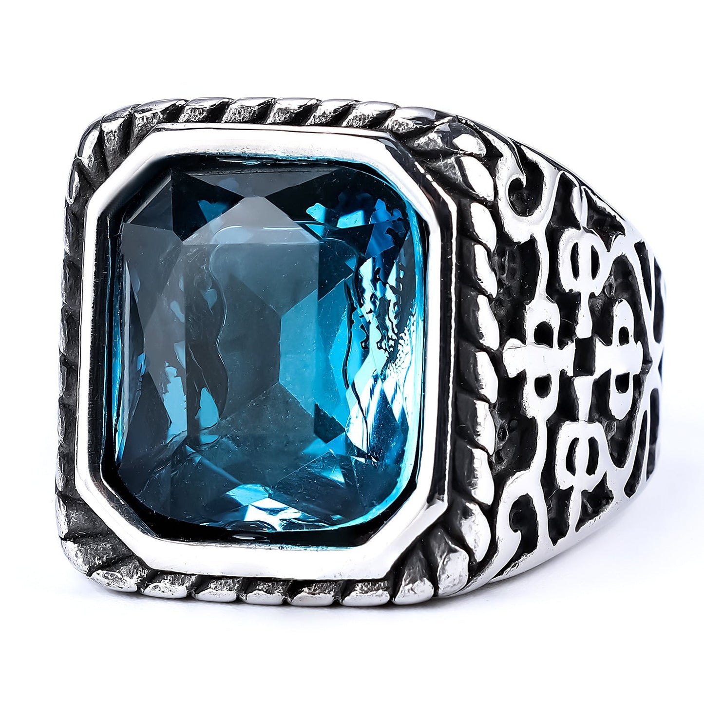 Stylish And Unique Vintage Rune Gemstone Stainless Steel Polished Ring