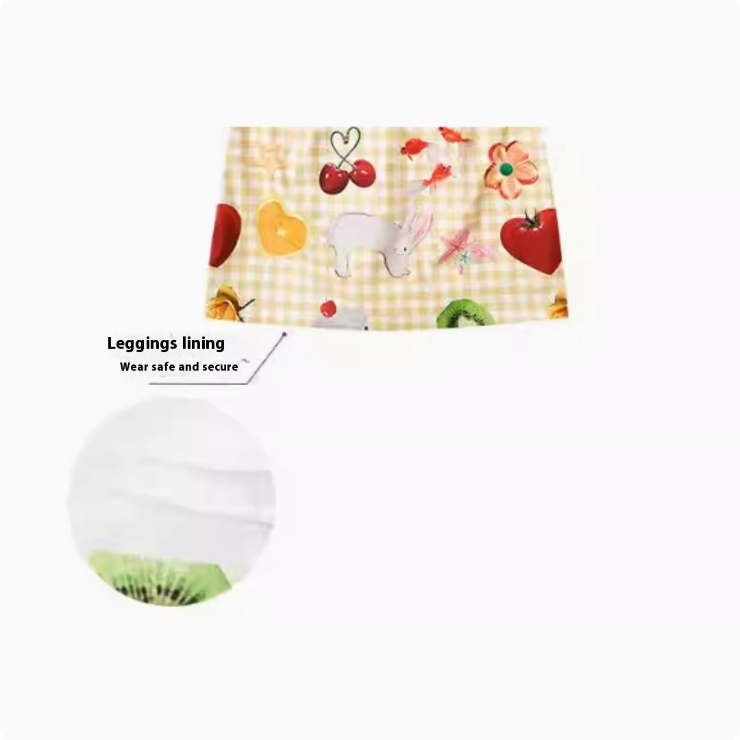 Fruit Print Yellow High Waist Slimming Short Skirt For Women