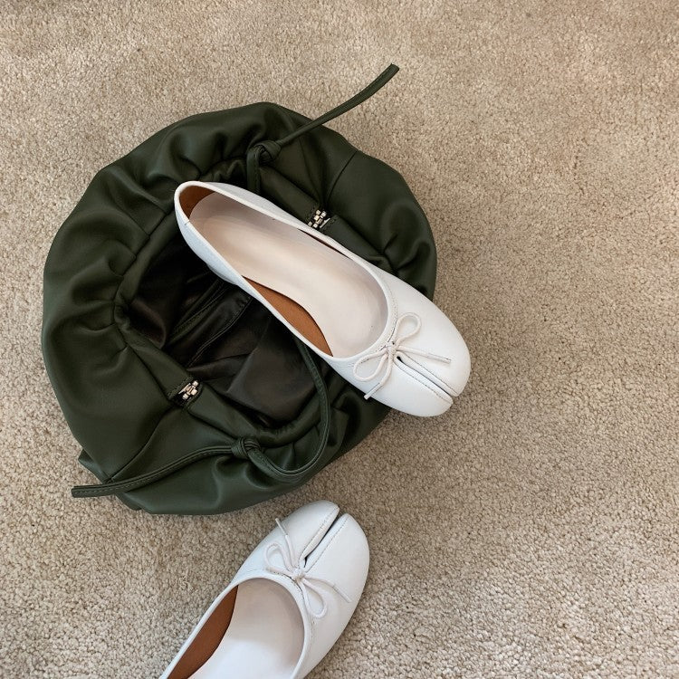 Pig's Hoof Toe Layer Cowhide Single Shoe With Thick Heel And Middle Heel