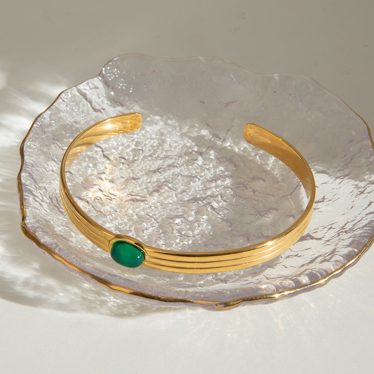 Stainless Steel Green Agate Thread Bracelet Fashion