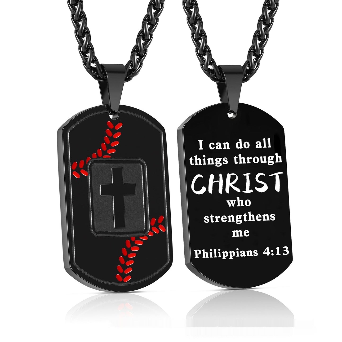 Baseball Pendant Cross Scripture European And American Sports Style Stainless Steel Army-style Necklace