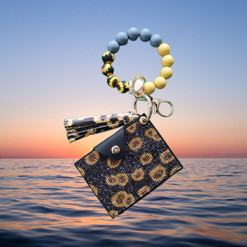 Silicone Bead Letter Tassel Bracelet Rhinestone Bag