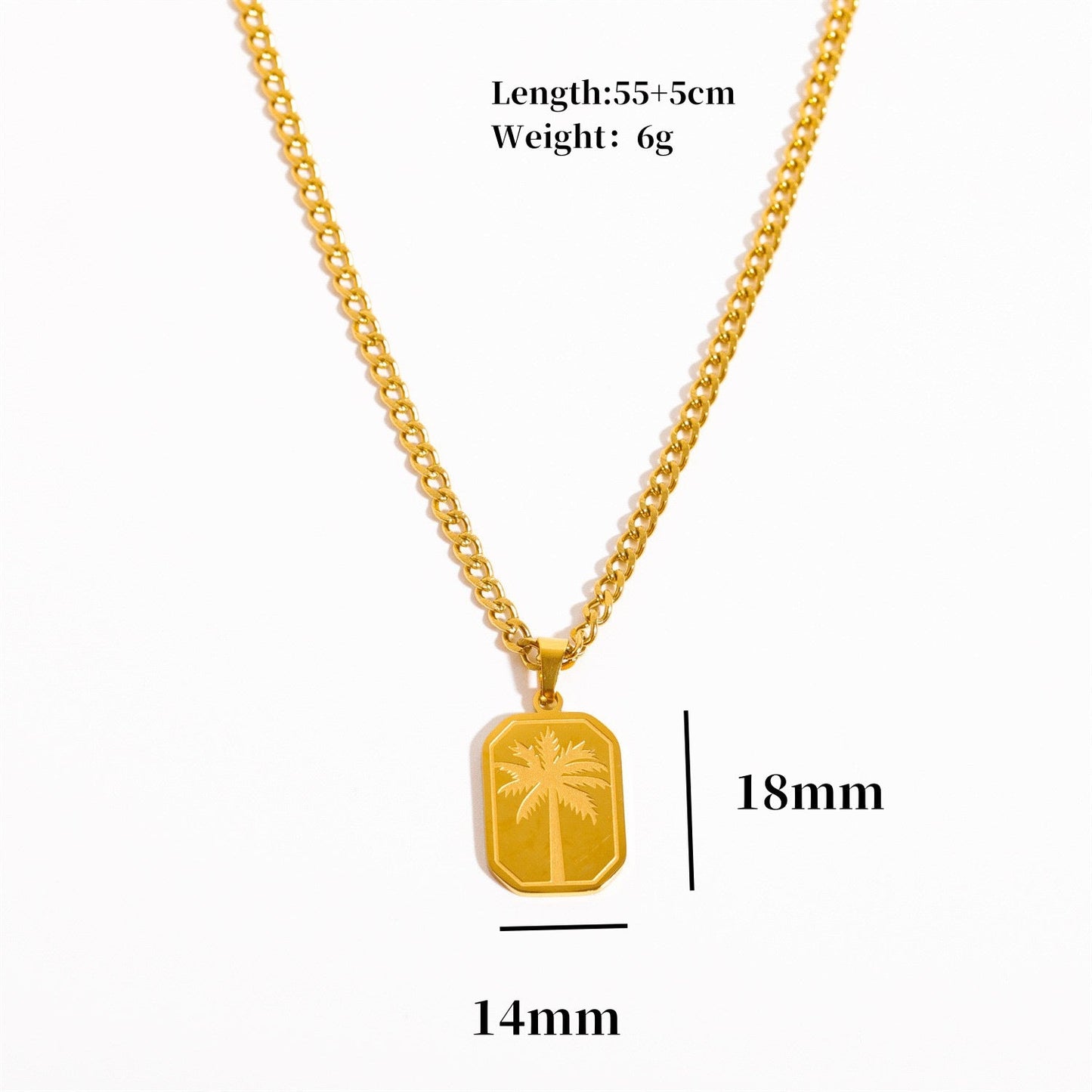 Stainless Steel Palm Leaf Square Pendant Necklace Trendy Sweater Chain