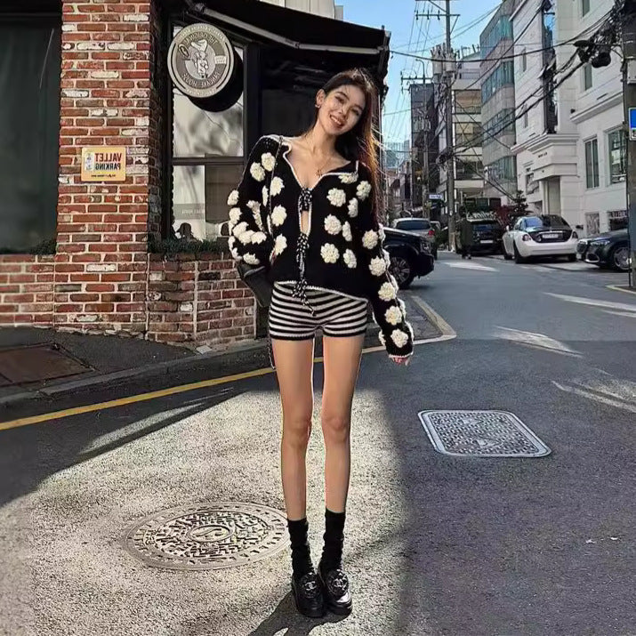 Women's French-style High-grade Heavy-duty Three-dimensional Crocheted Knitted Cardigan