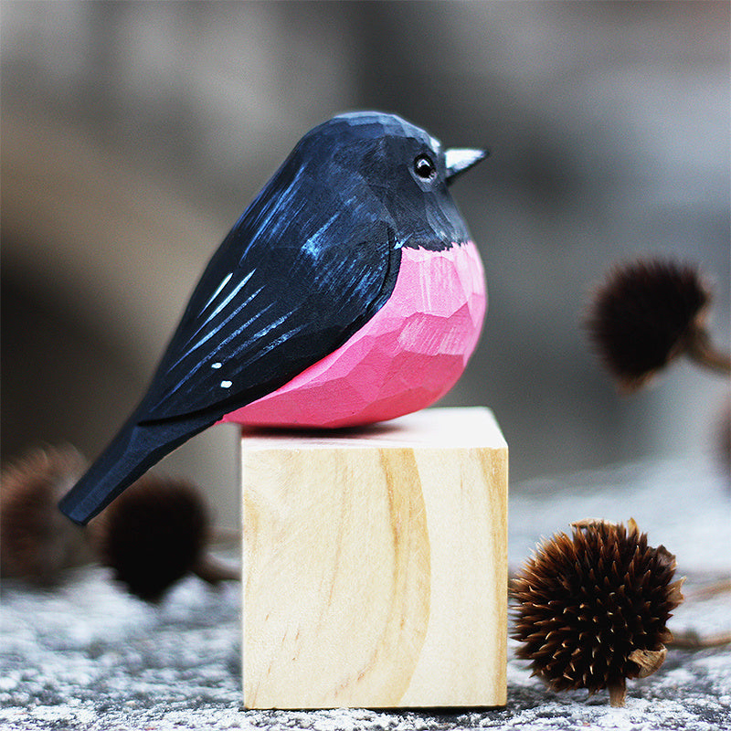 Pure Handmade Wood Carving Fat Bird Chirping