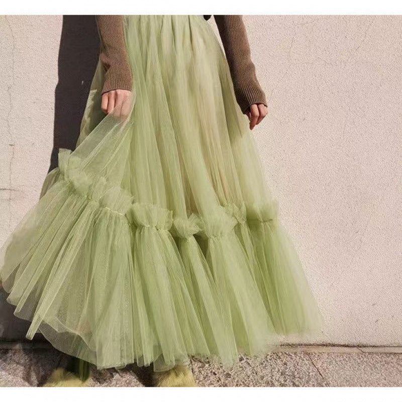 Mesh Women's High Waist Midi A- Line Skirt