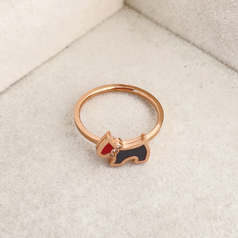 Dog French Personalized Niche Design Titanium Steel Ring
