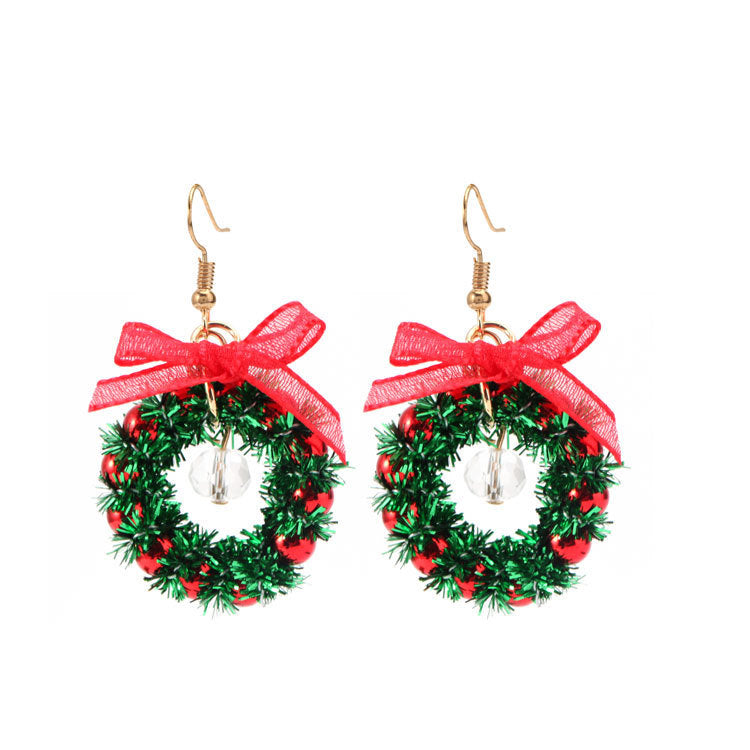 Christmas Earrings Geometric Christmas Bowknot Crystal Earrings