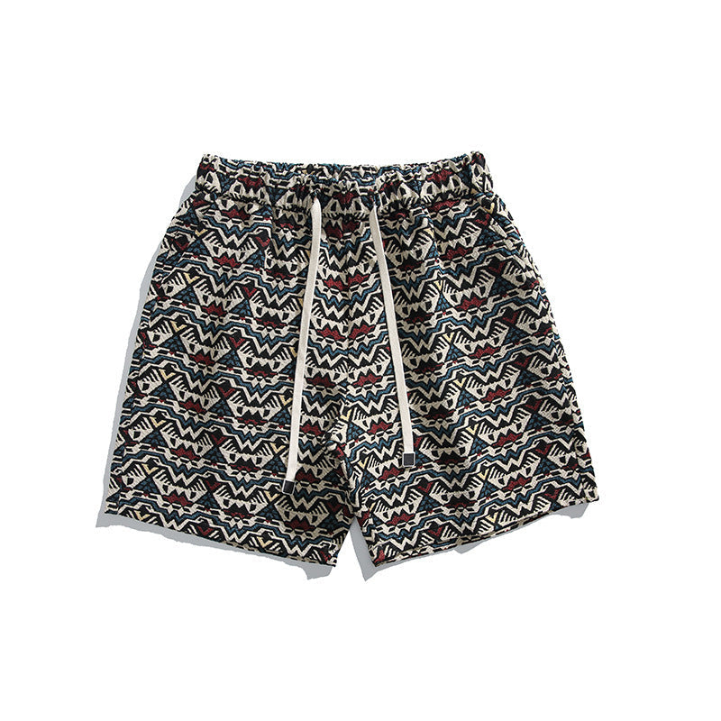 Loose American Retro Floral Shorts Men