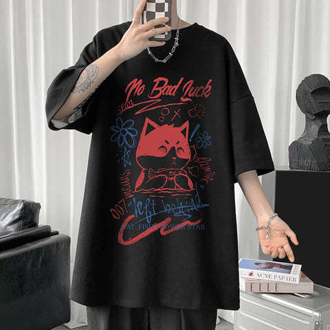 White Half Sleeve Cute Cat T-shirt Top