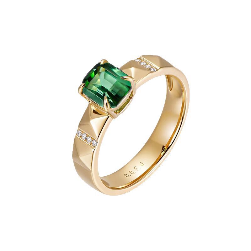 18K Gold Natural Tourmaline Light Luxury Advanced Couple Rings