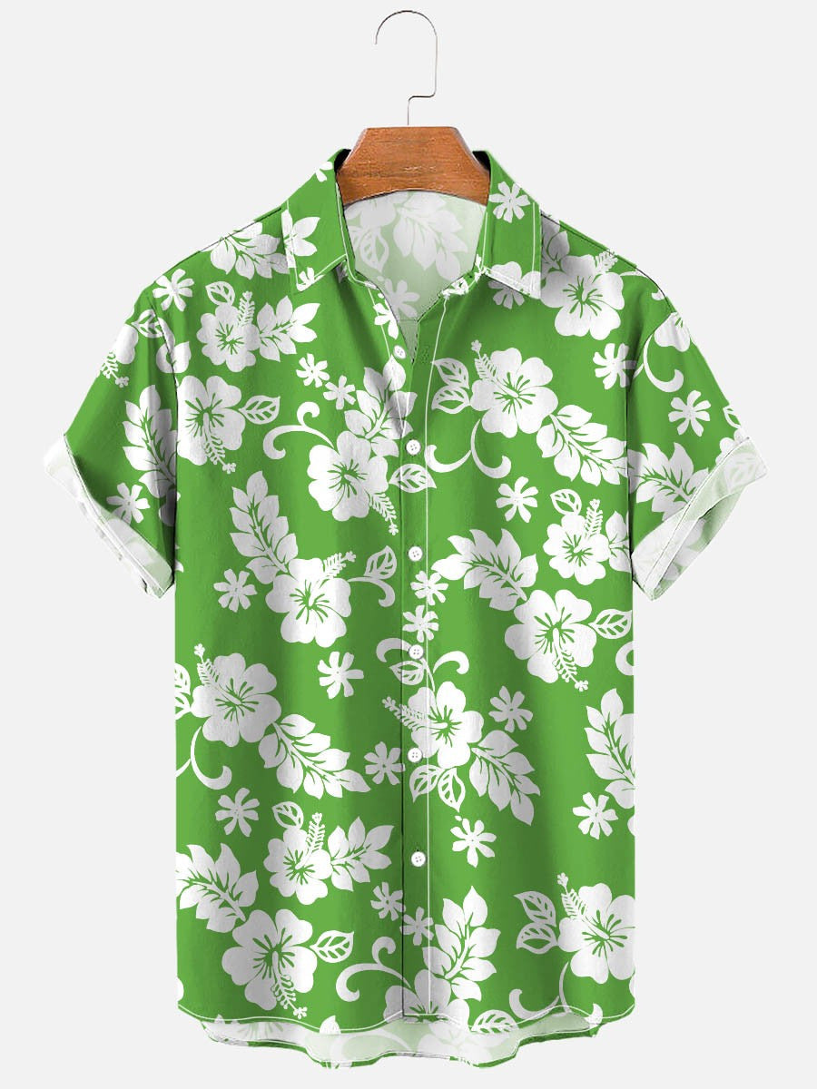 Summer Flower Pattern Seaside Men's Clothing Print Shirt