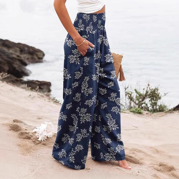 Summer Women's Fashion Loose Temperament Printed High Waist Wide Leg Trousers