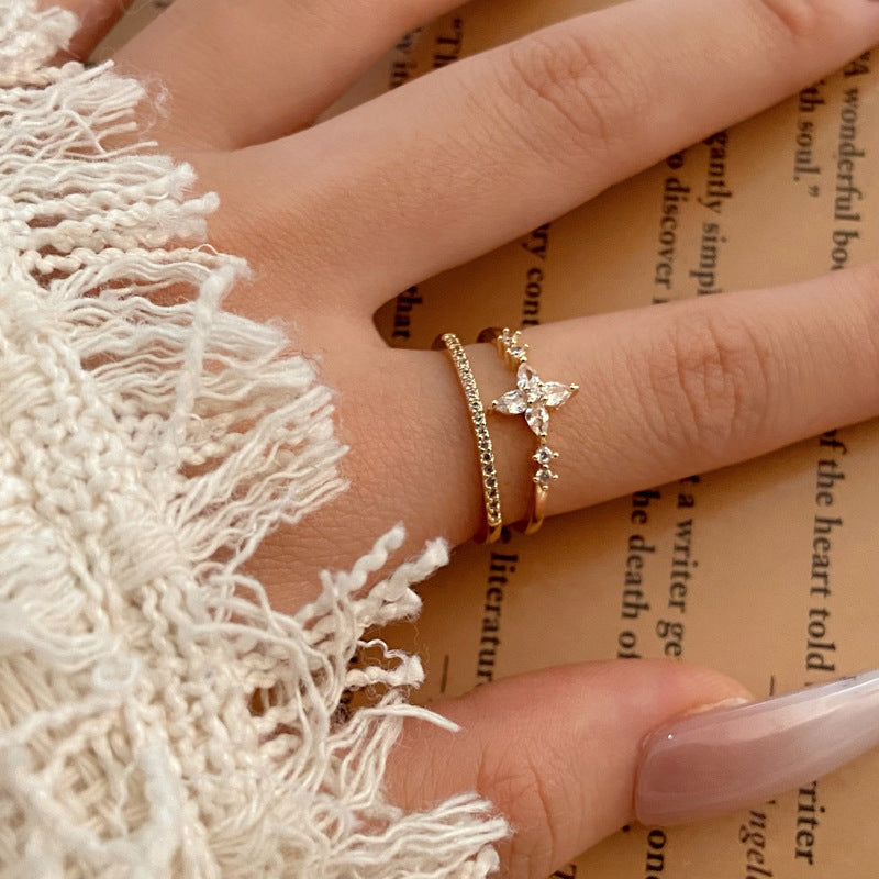 Exquisite Full Diamond High-grade Double Circles Star Ring