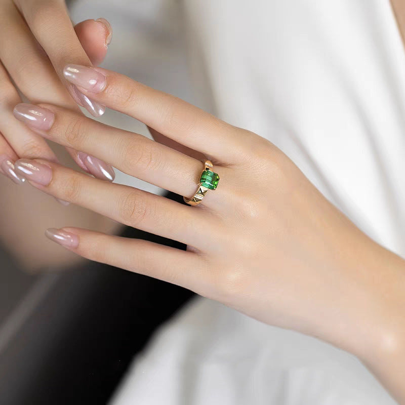 18K Gold Natural Tourmaline Light Luxury Advanced Couple Rings