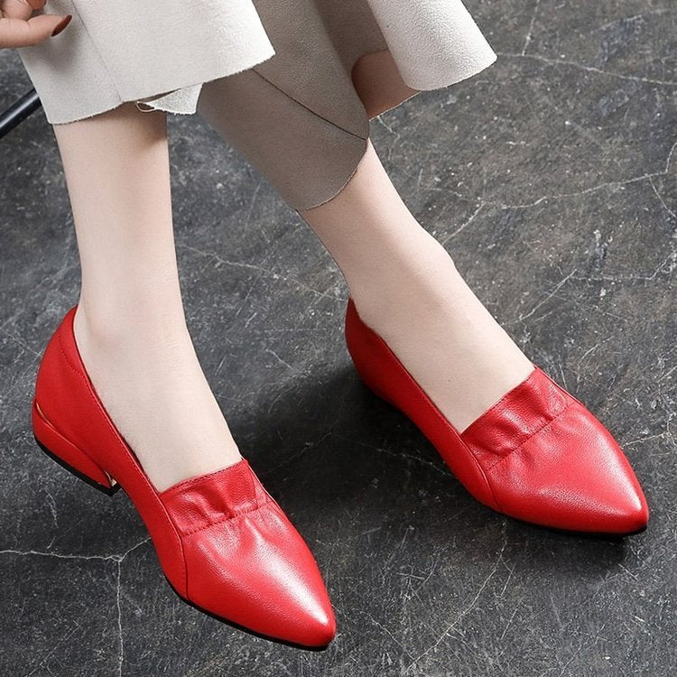 True Soft Leather Flat Sole Single-shoe Women's Low-heeled Shoes