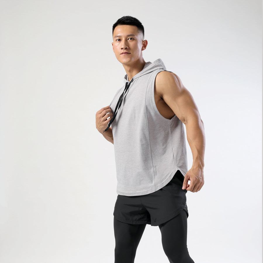 Adult Hooded Sleeveless T-shirt Men's Sports Casual Quick-drying