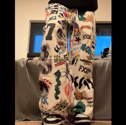 Men's And Women's Drawstring Wide-leg Pants Graffiti Pants